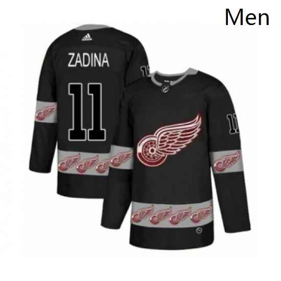 Mens Adidas Detroit Red Wings 11 Filip Zadina Authentic Black Team Logo Fashion NHL Jersey